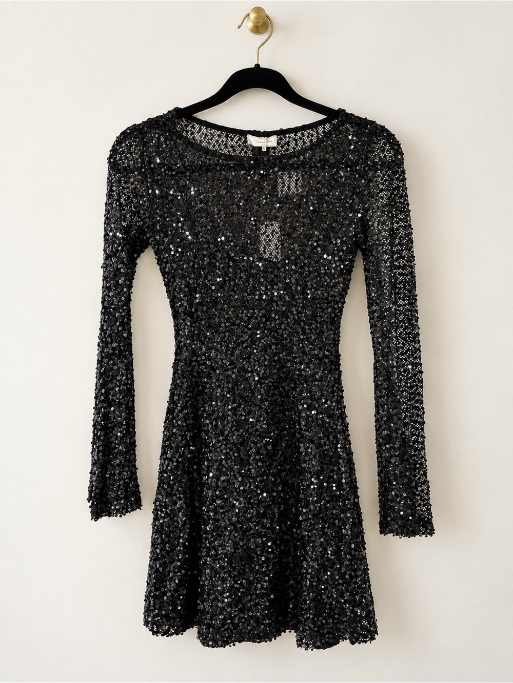 NWT SAGE The Label Black Sequin Mesh Long Sleeve Mini Dress XS